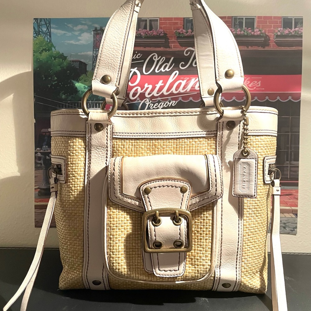 Coach Cream White Legacy Tote Bag Purse Handbag.